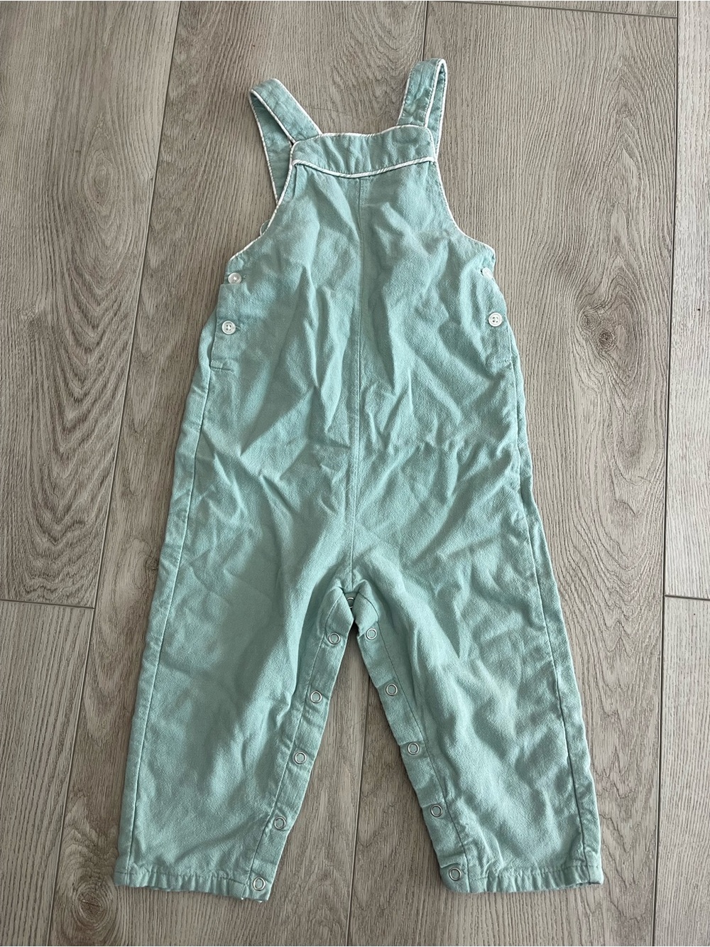 Minnow baby sea blue long overall, size 2T EUC